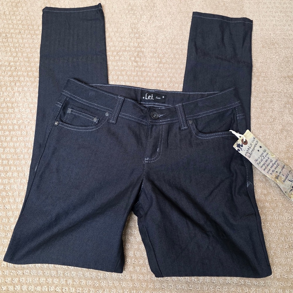 L.E.I. Juniors 9 Luxe Stretch‎ Herringbone Skinny Jeans Dark Wash Indigo